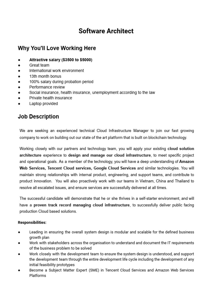 Software Architect - JD .Docx-2 | PDF | Cloud Computing | Amazon Web ...