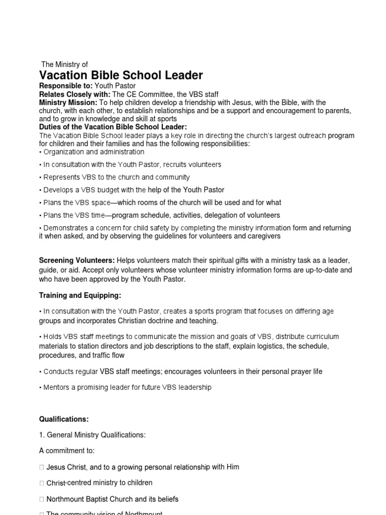 VBS Worker Job Description