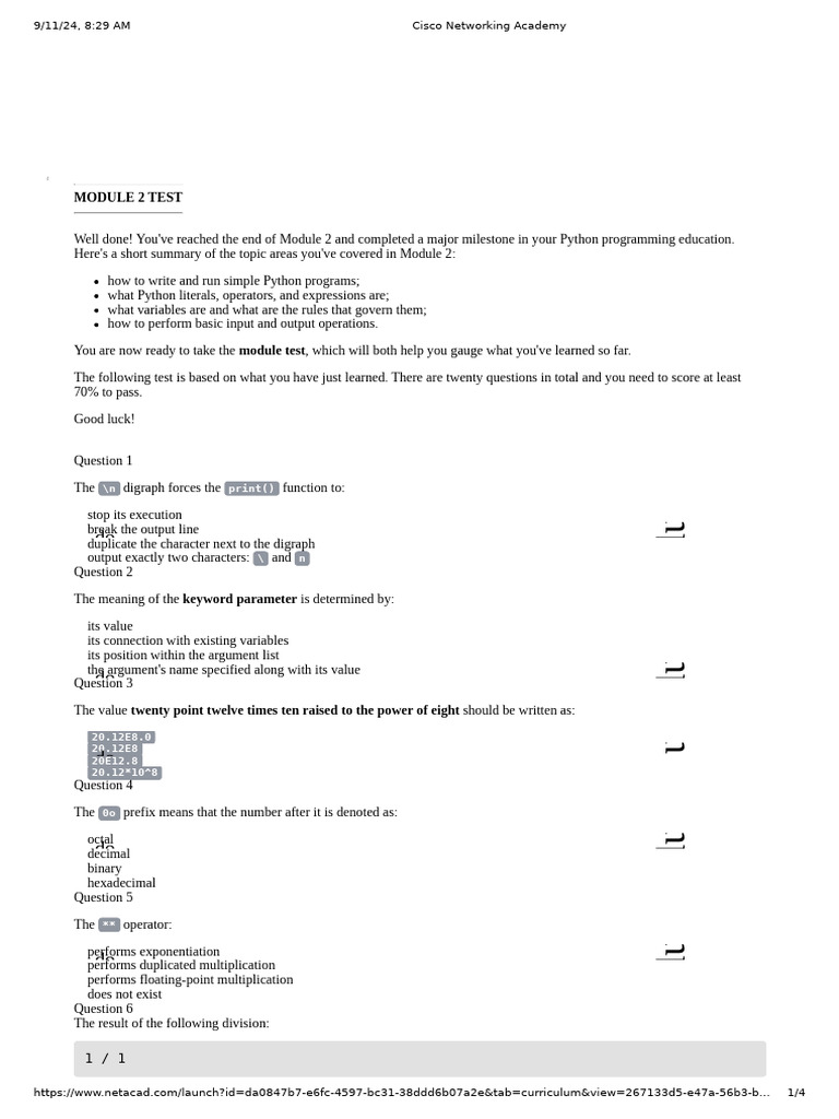 Python Module 2 Test Overview | PDF | Parameter (Computer Programming ...