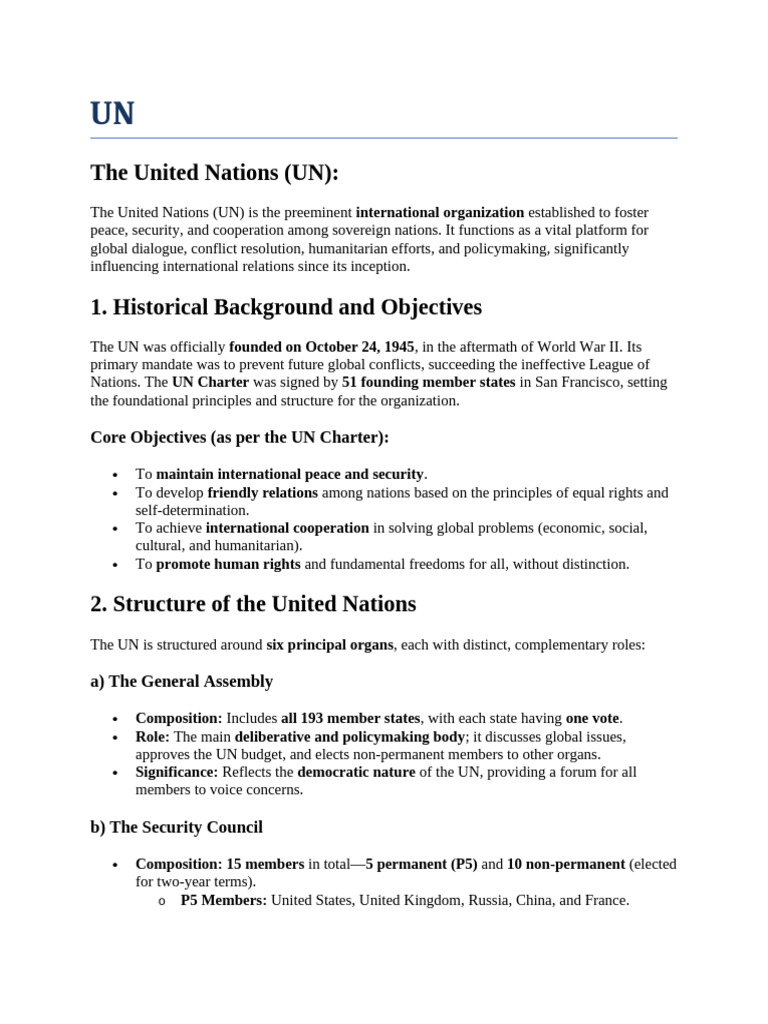 Overview of the United Nations Functions | PDF | Organisation Of ...