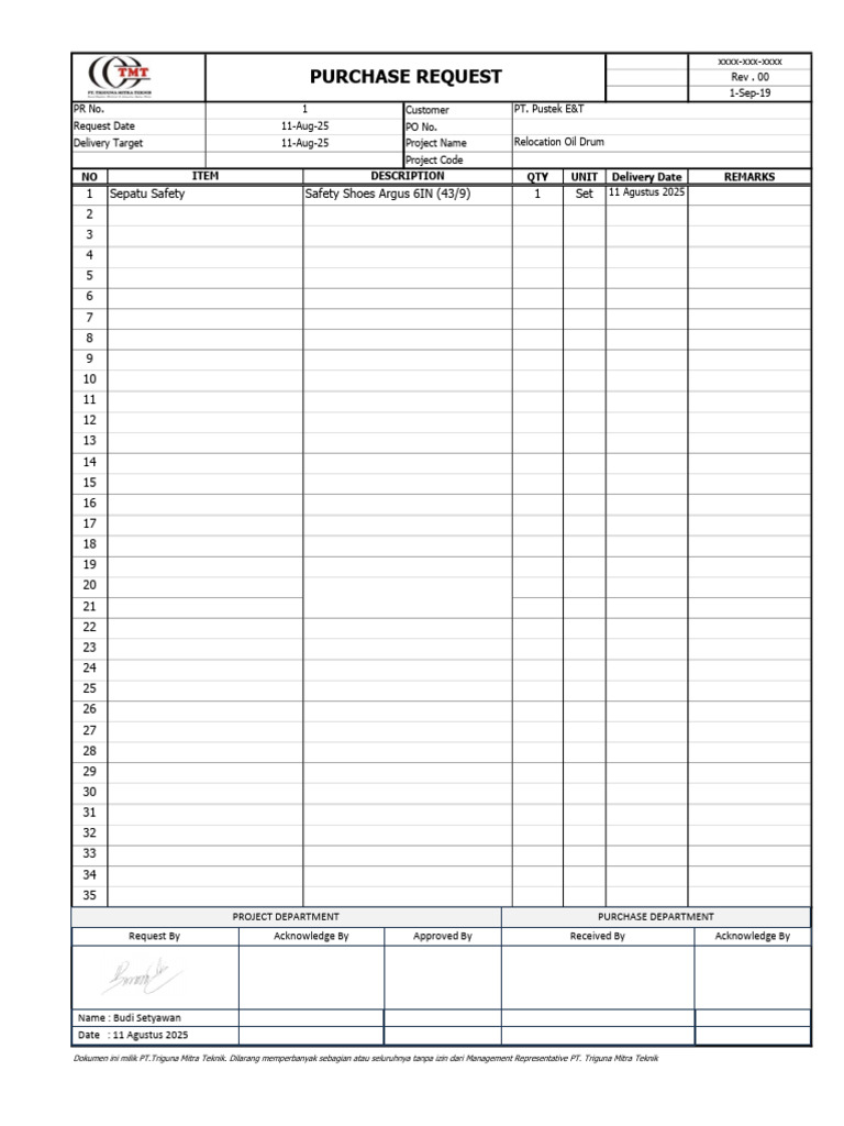 Purchase Request Oil Drum Relocation -1 | PDF