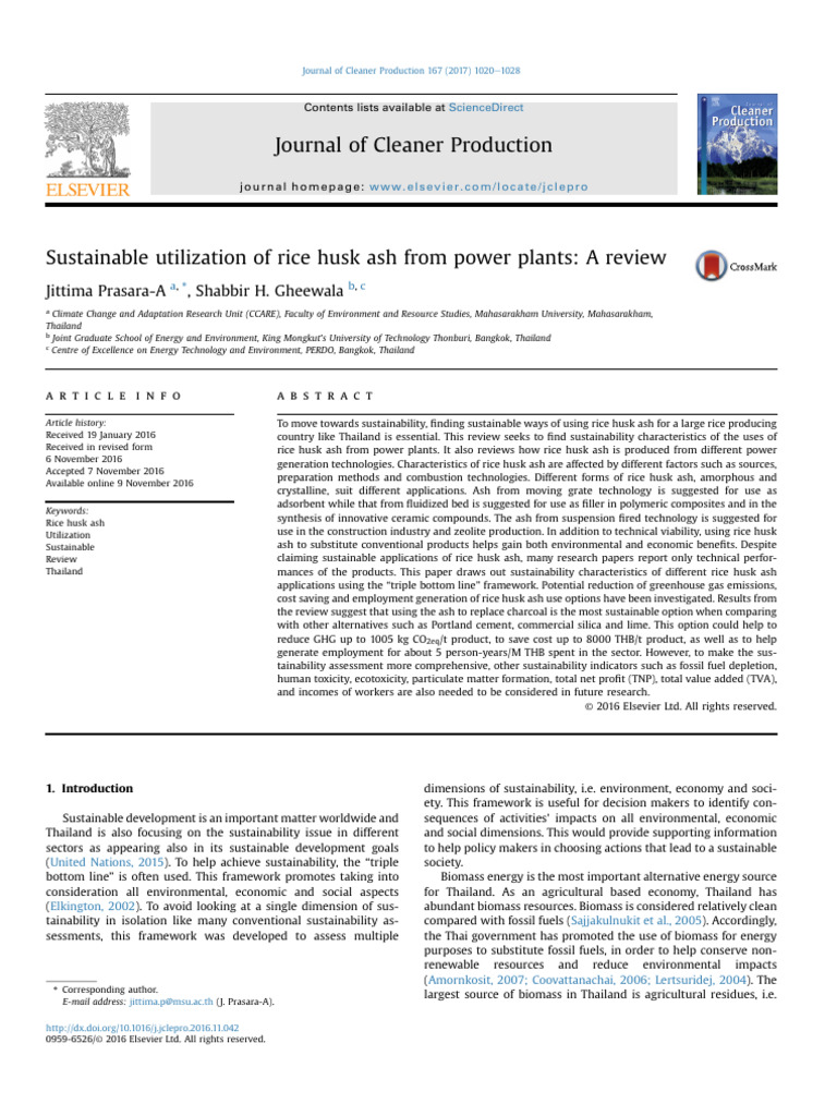Sustainable Utilization of Rice Husk Ash From Power Plants | PDF ...