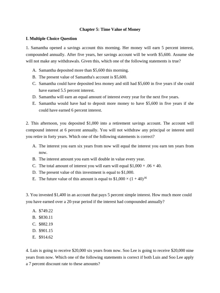 Chapter 5 Homework | PDF | Interest | Present Value