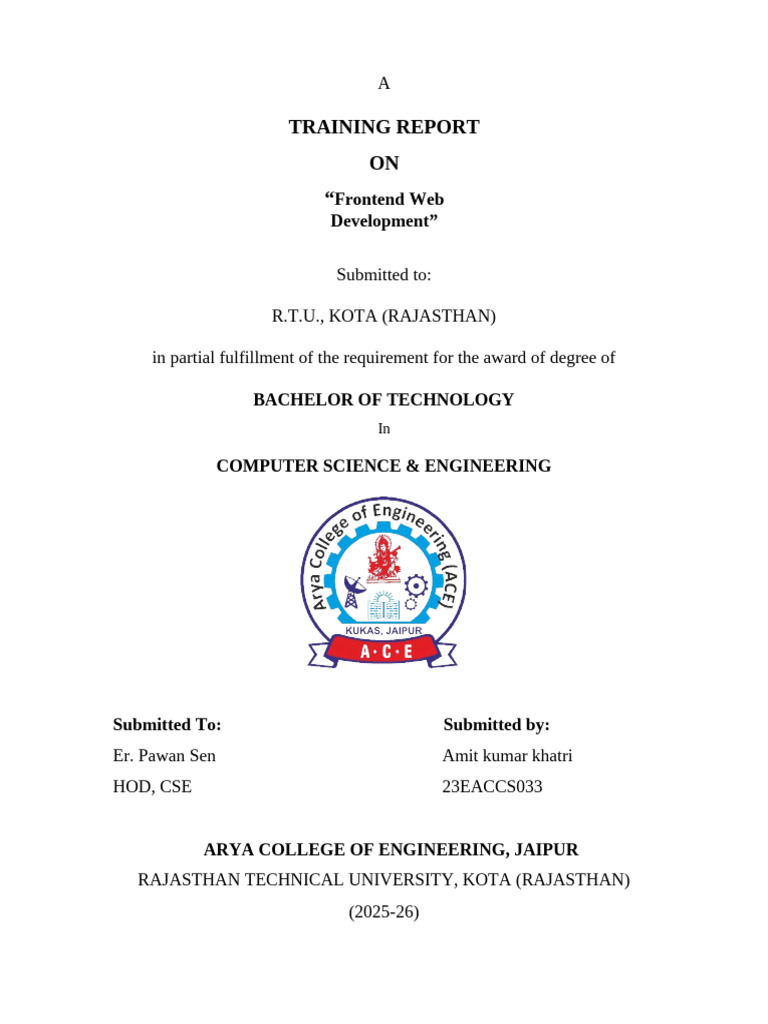 Frontend Web Development Training Report | PDF | Html | Document Object ...
