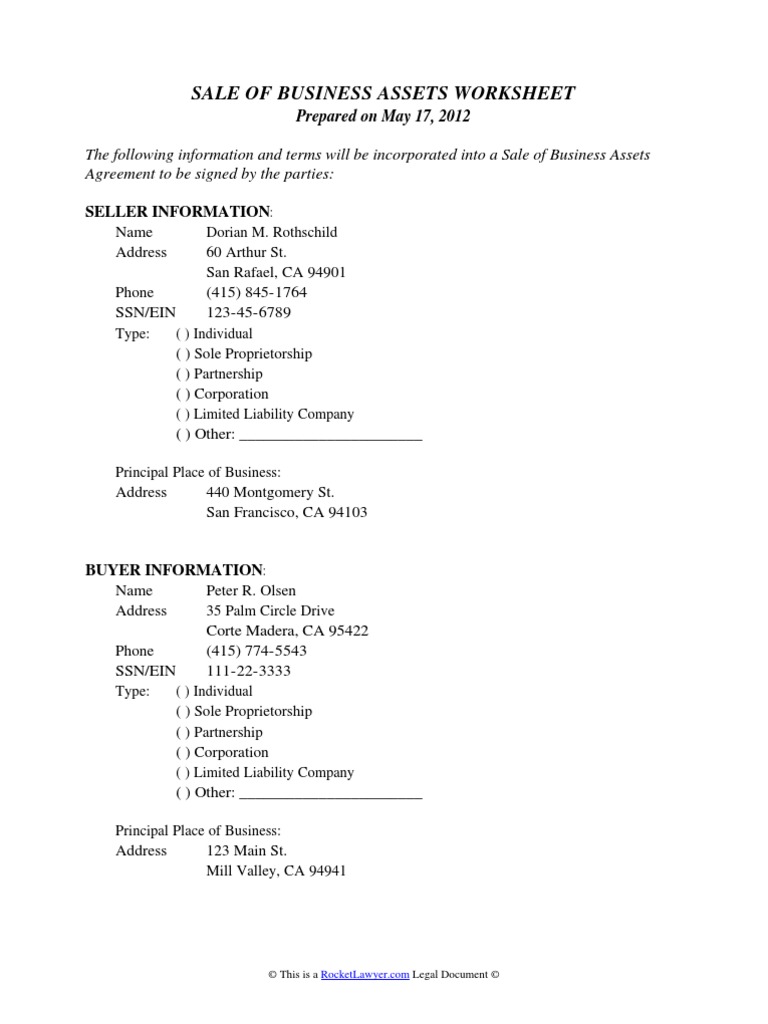 worksheet Business Assets And Liabilities Worksheet sale of business assets worksheet sales option finance