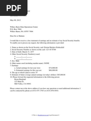 Social Security Benefits Letter