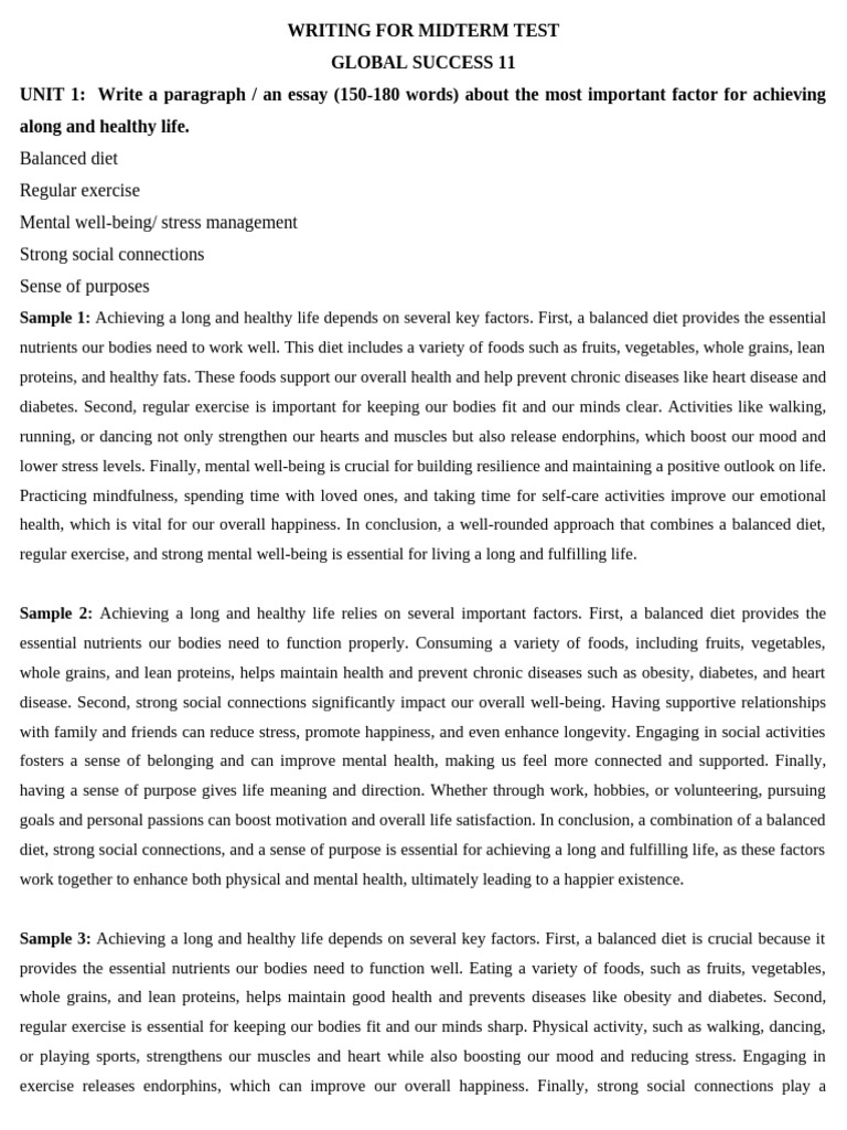Writing for Midterm Test | PDF | Healthy Diet | Diet (Nutrition)