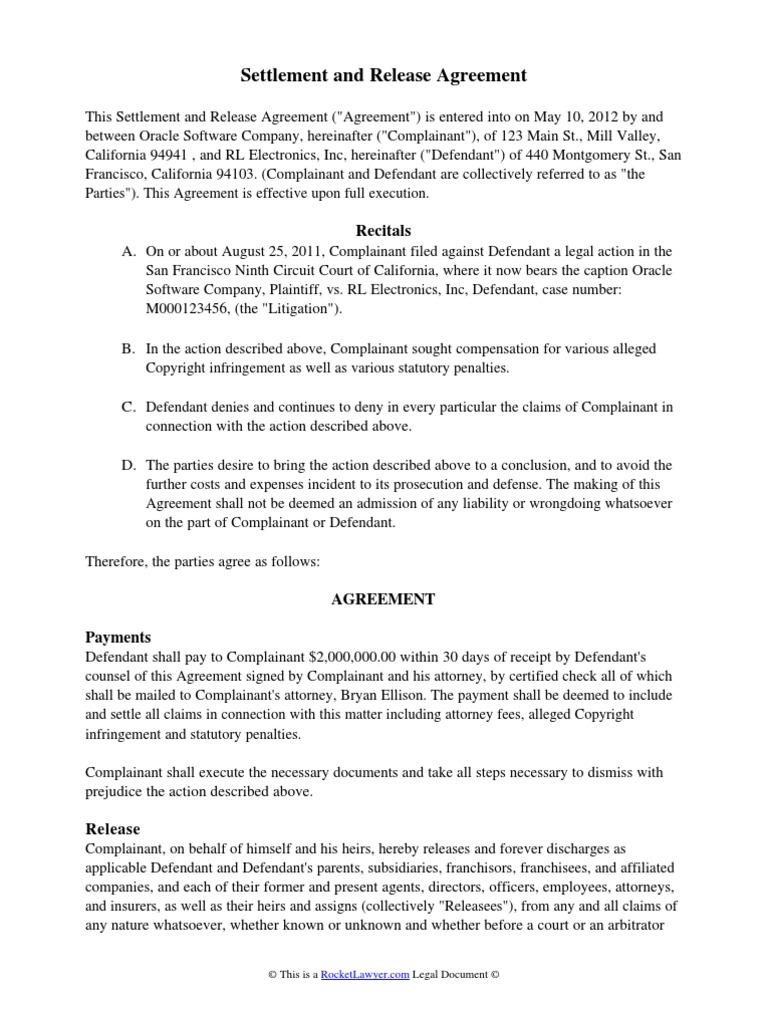 Settlement and Release Agreement | PDF | Costs In English Law | Arbitration