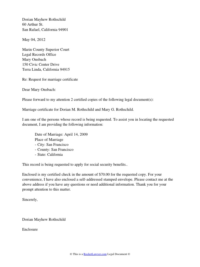 Legal Records Request Letter Marriage Unions And Partnerships