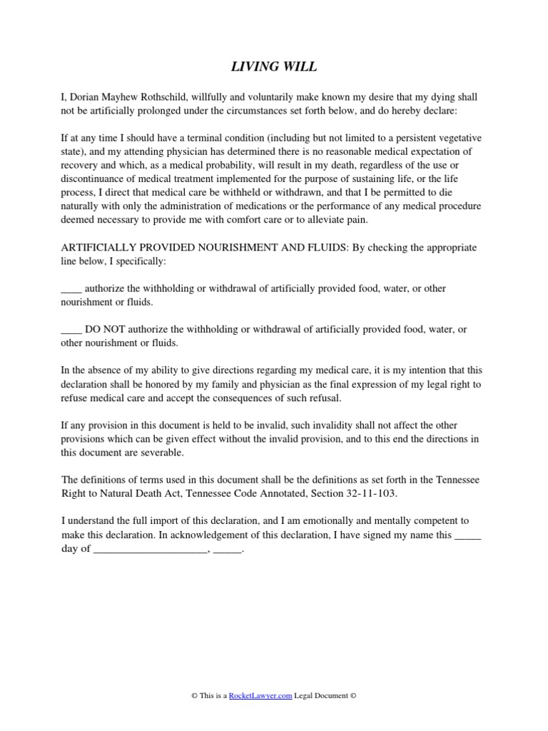 Tennessee Living Will | PDF | Advance Health Care Directive | Tennessee