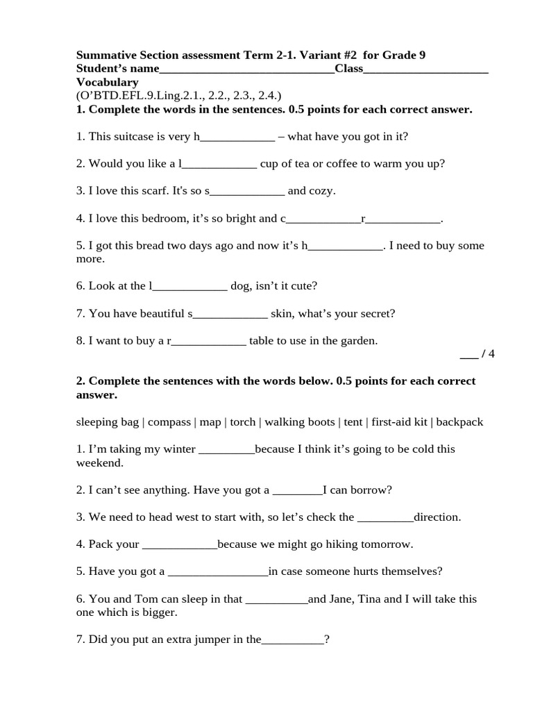 Grade 9 Term 2-1 Assessment Guide | PDF
