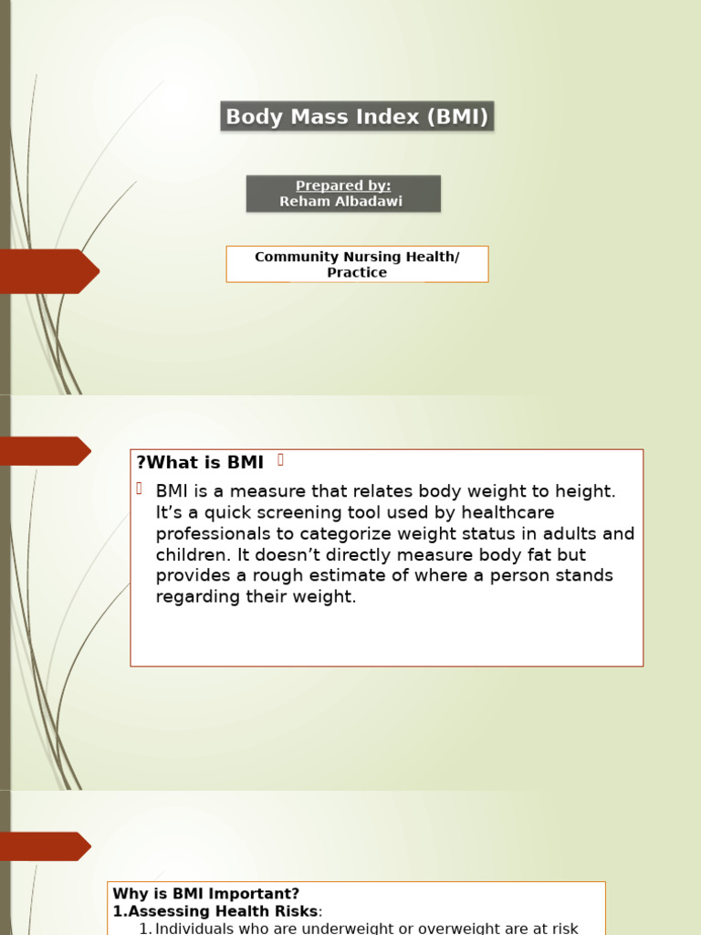 Body Mass Index (BMI) : Prepared By: Reham Albadawi | PDF