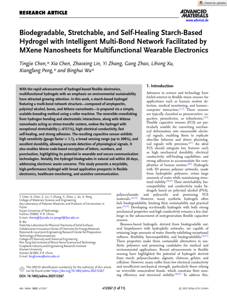 Biodegradable Stretchable Hydrogel for Wearables | PDF | Chemistry ...