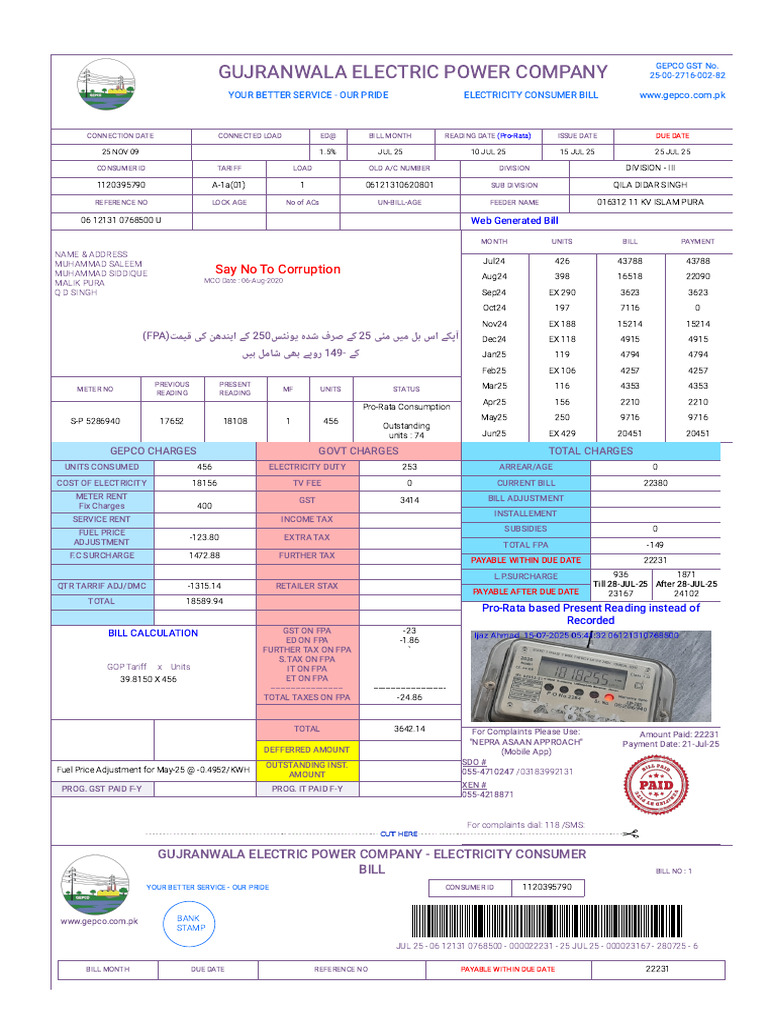 Gepco Online Bill | PDF | Taxes | Fee