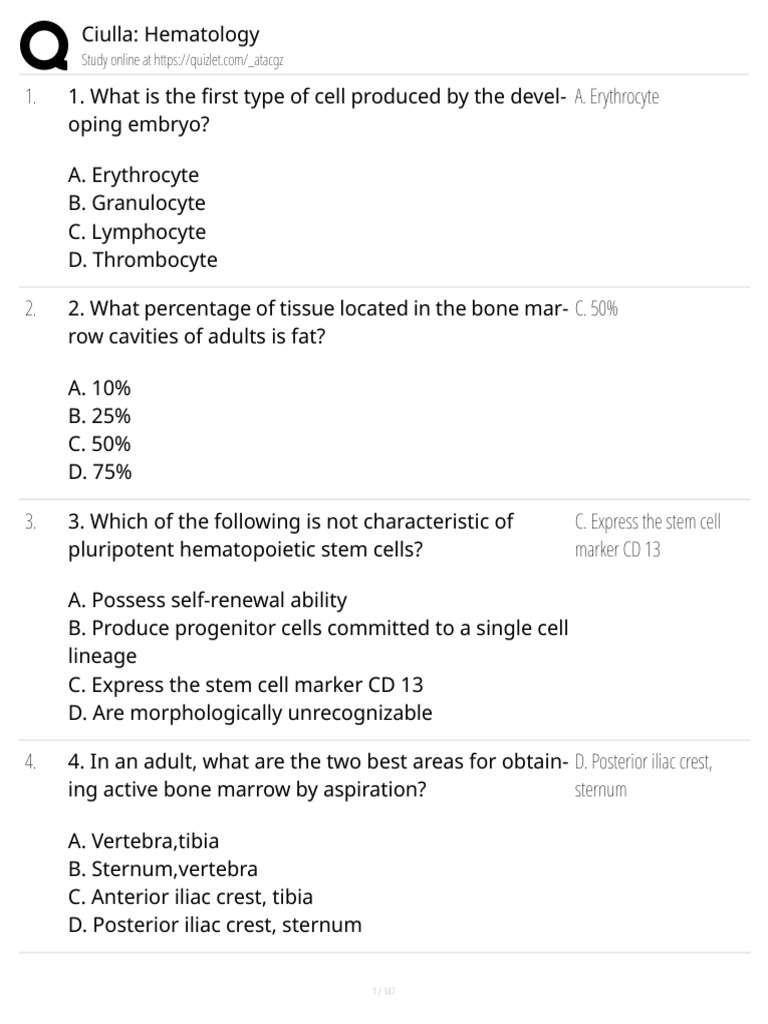Hematology Study Guide and Quizlet | PDF | Anemia | Haematopoiesis