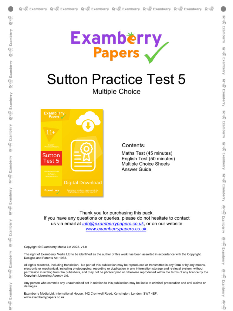 Sutton 11+ Practice Test 5: Maths & English | PDF | Ice | License
