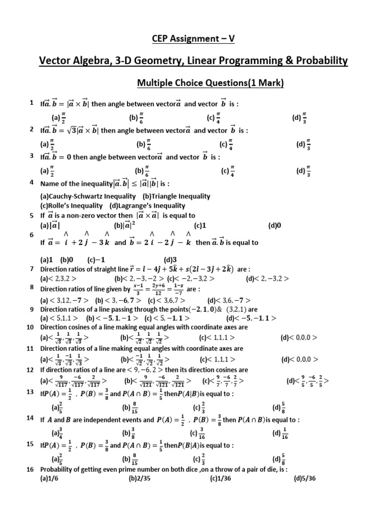 10+2 Maths CEP Assignment V | PDF