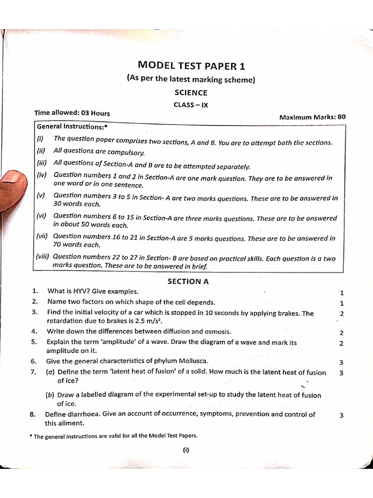 Class 9 Phy All Model Test Papers | PDF