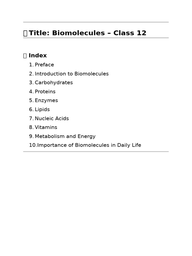 Biomolecules Overview for Class 12 Students | PDF | Biomolecules ...