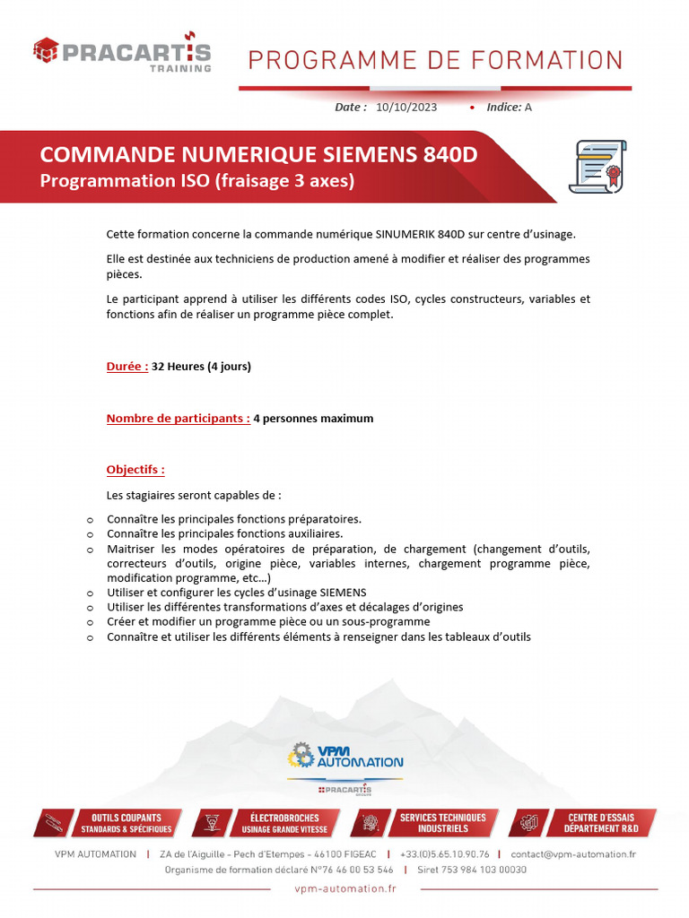 Formation Programmation SINUMERIK 840D | PDF | Usinage | Programmation ...