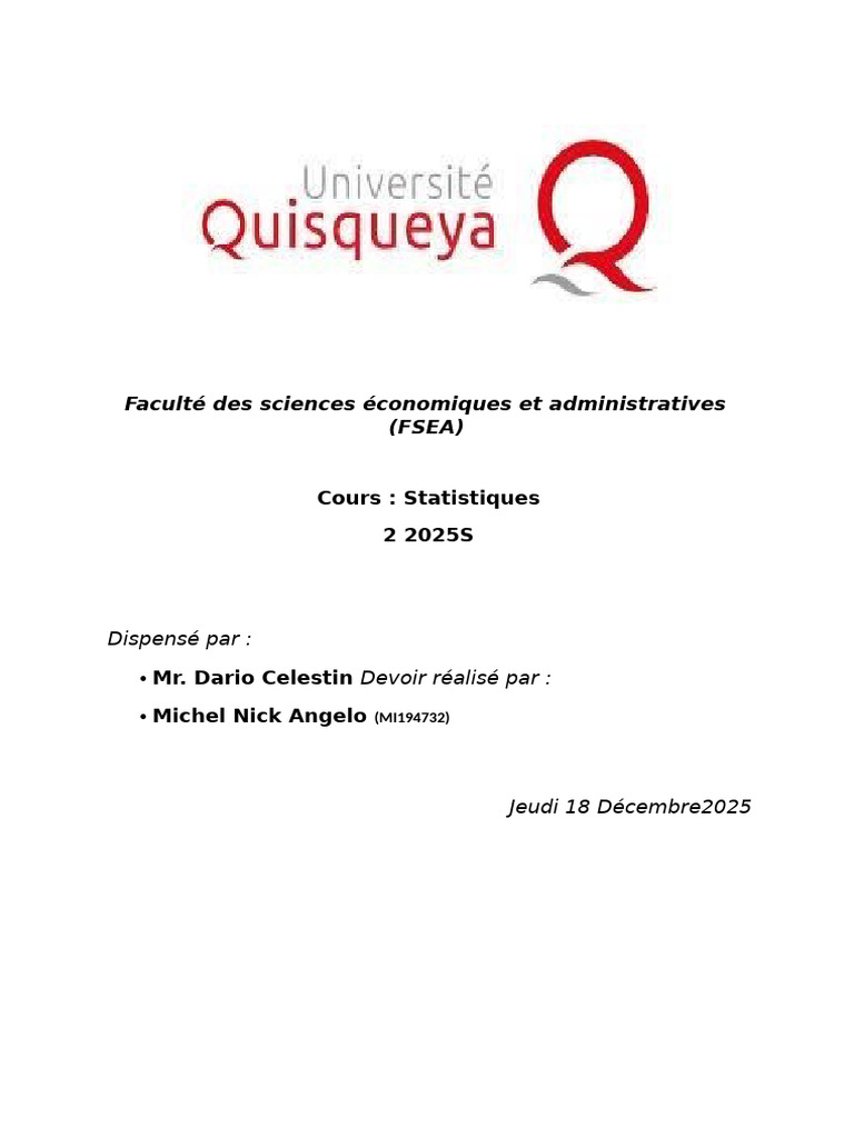 Cours de Statistiques - FSEA 2025S | PDF