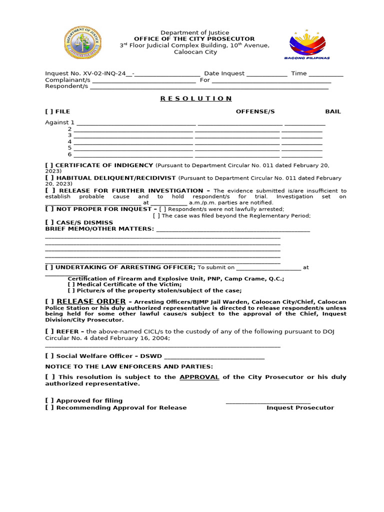 Inquest Resolution Document Template | PDF | Prosecutor | Common Law