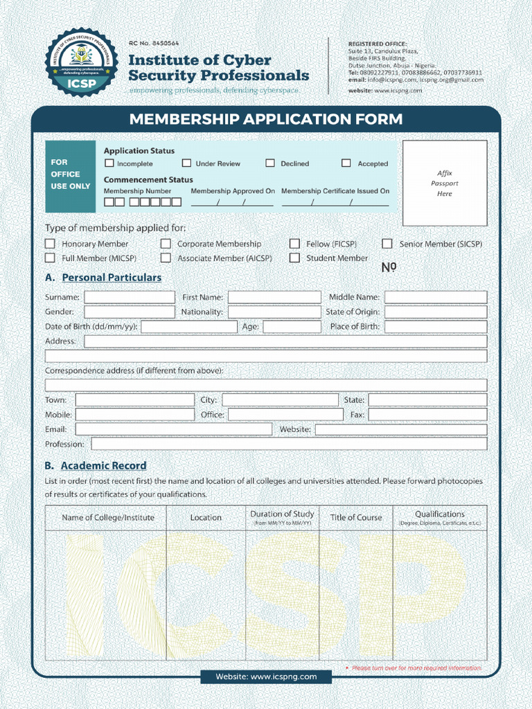 ICSP Membership Applicaton Form | PDF