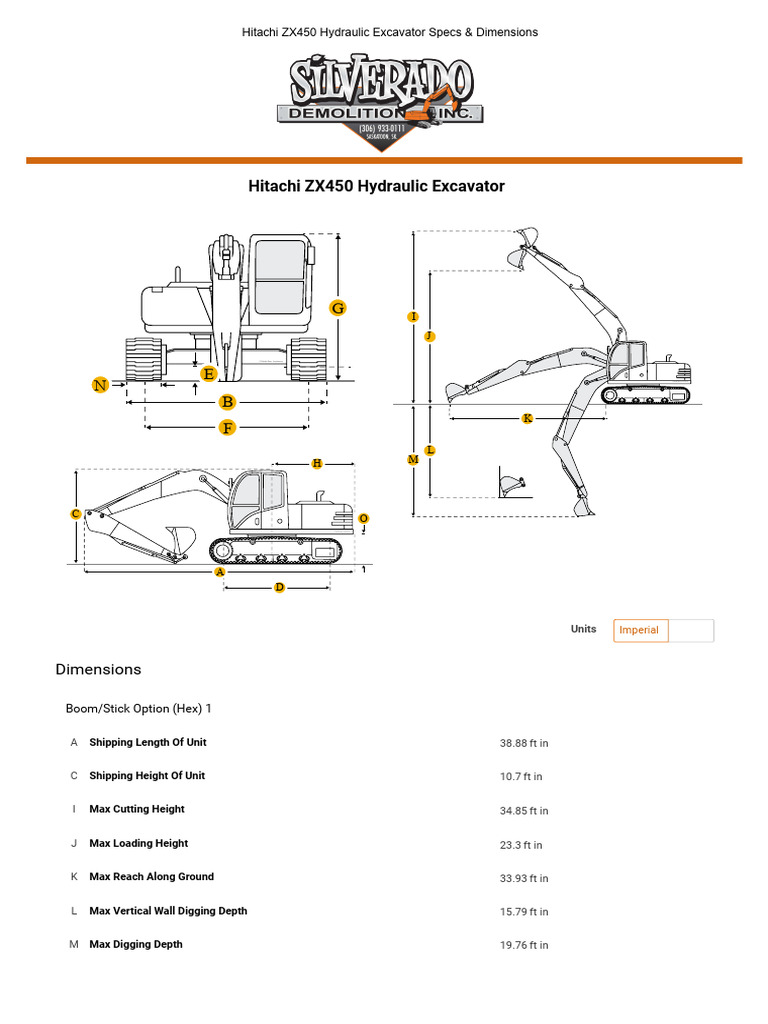 Hitachi ZX450 Excavator Specs & Dimensions | PDF | Engines