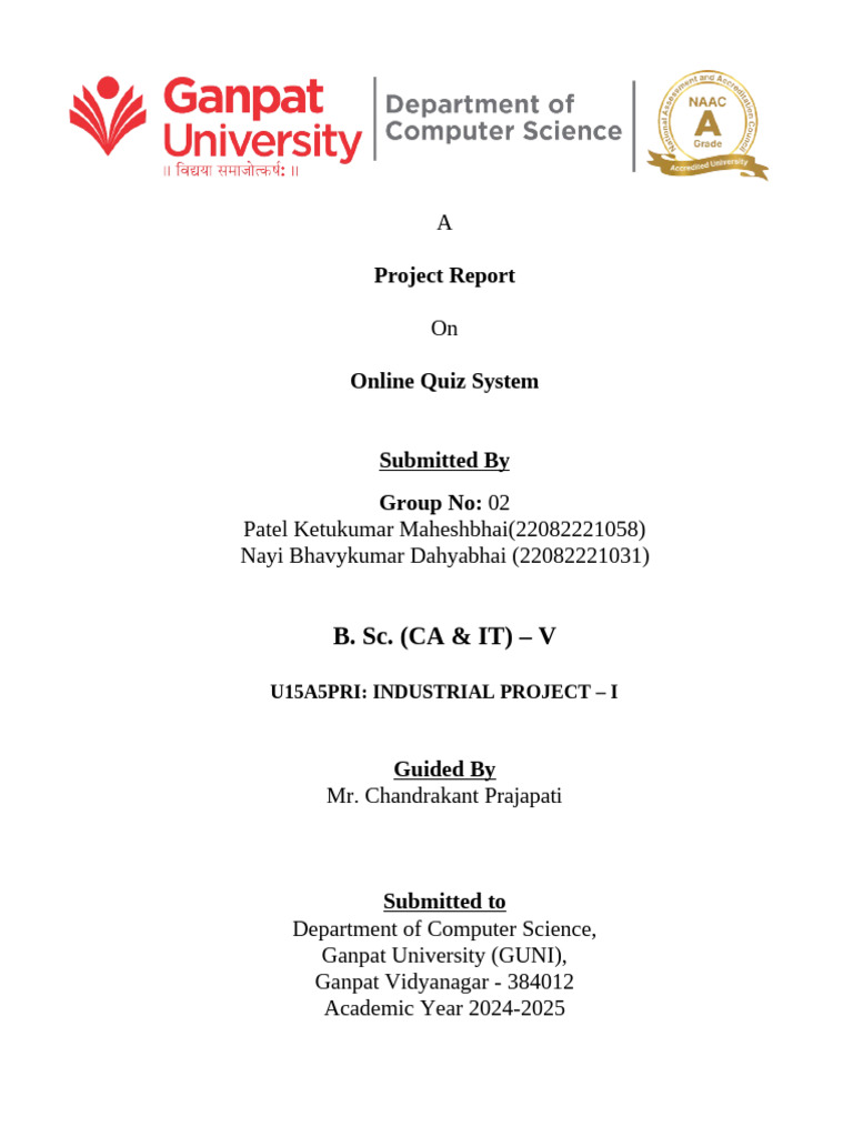 Online Quiz System Project Report | PDF | Client–Server Model | System
