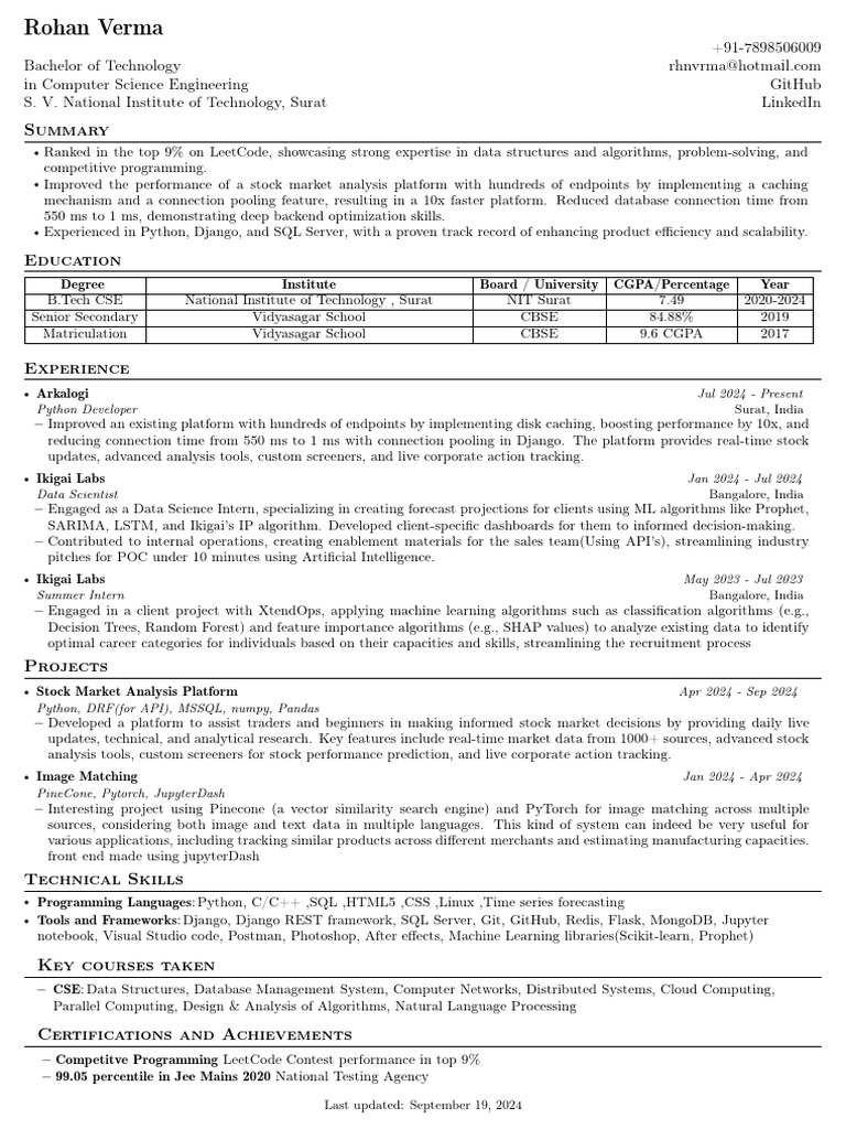 Resume 190924 | PDF | Microsoft Sql Server | Computer Programming