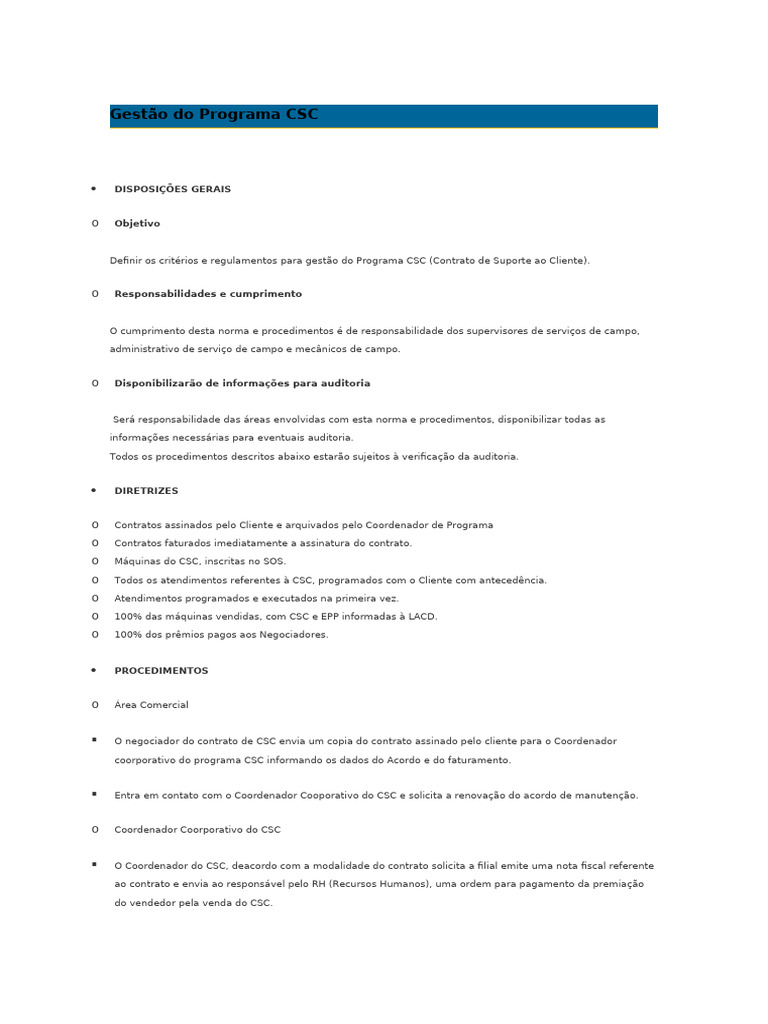 Gestão do Programa CSC e Procedimentos | PDF | Empréstimos | Business
