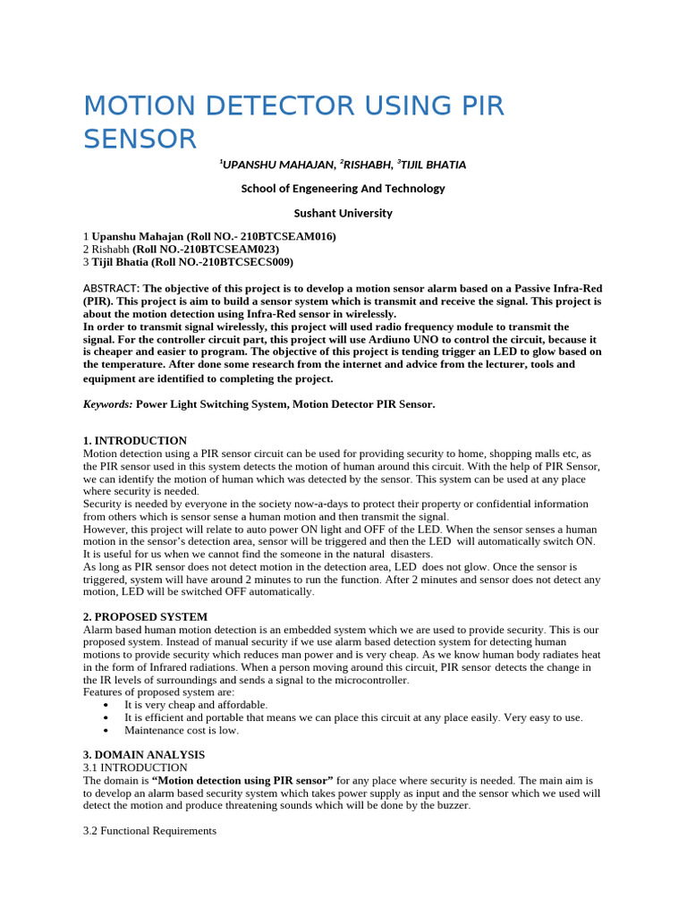 PIR Sensor Motion Detection System | PDF | Arduino | Computer Engineering