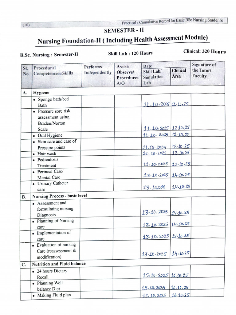 B.Sc. Nursing Semester II Skills Record | PDF | Intravenous Therapy ...