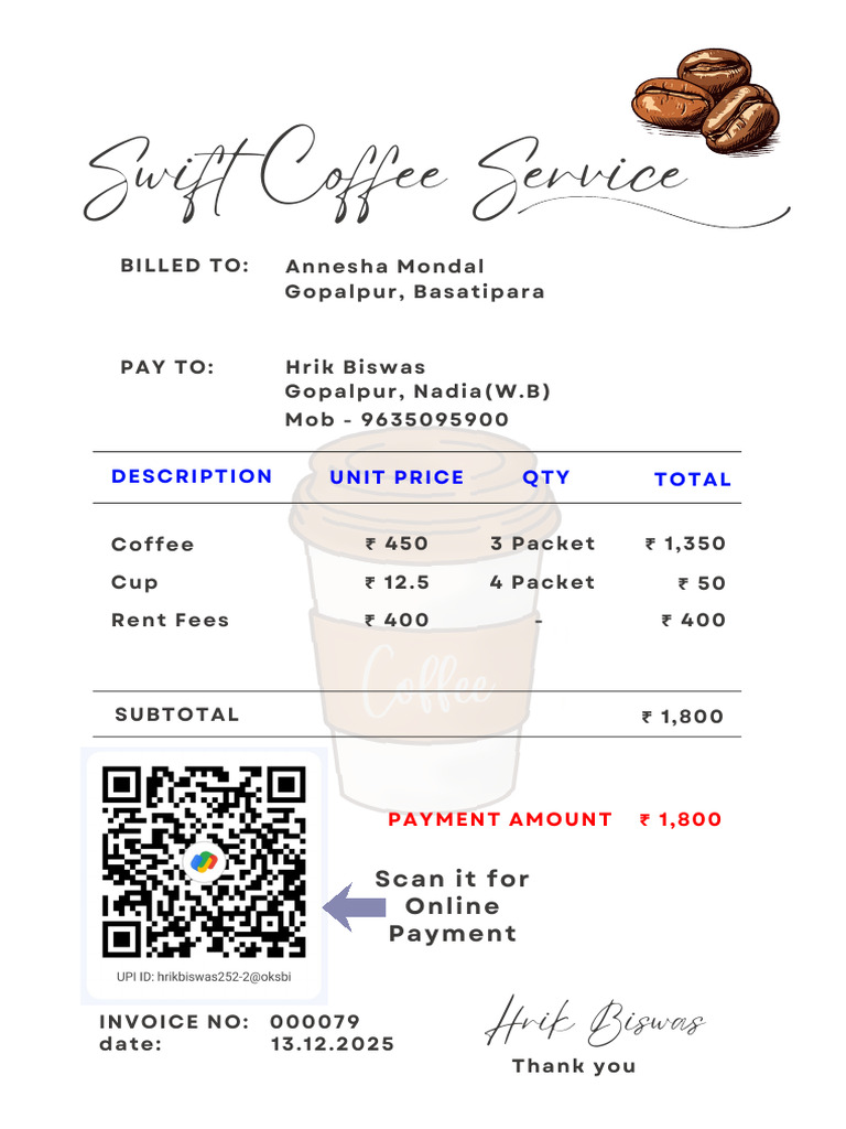 Invoice for Swift Coffee Service | PDF