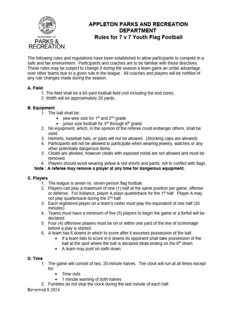 Appleton Youth Flag Football Rules | PDF | National Football League ...