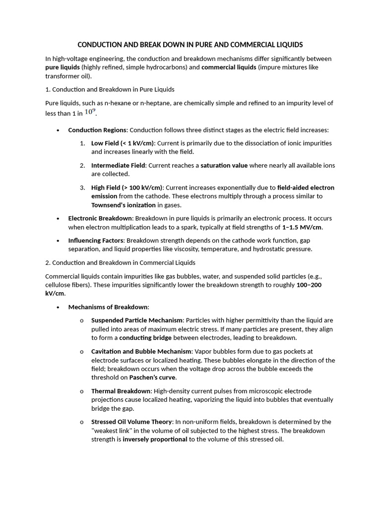 Conduction and Break Down Pure and Commercial Liquid | PDF | Electrical ...