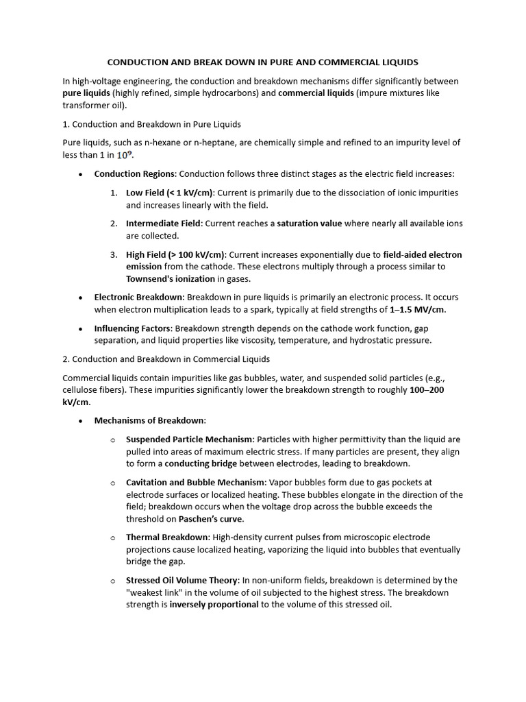Breakdown Mechanisms in Liquids | PDF | Electrical Breakdown | Liquids