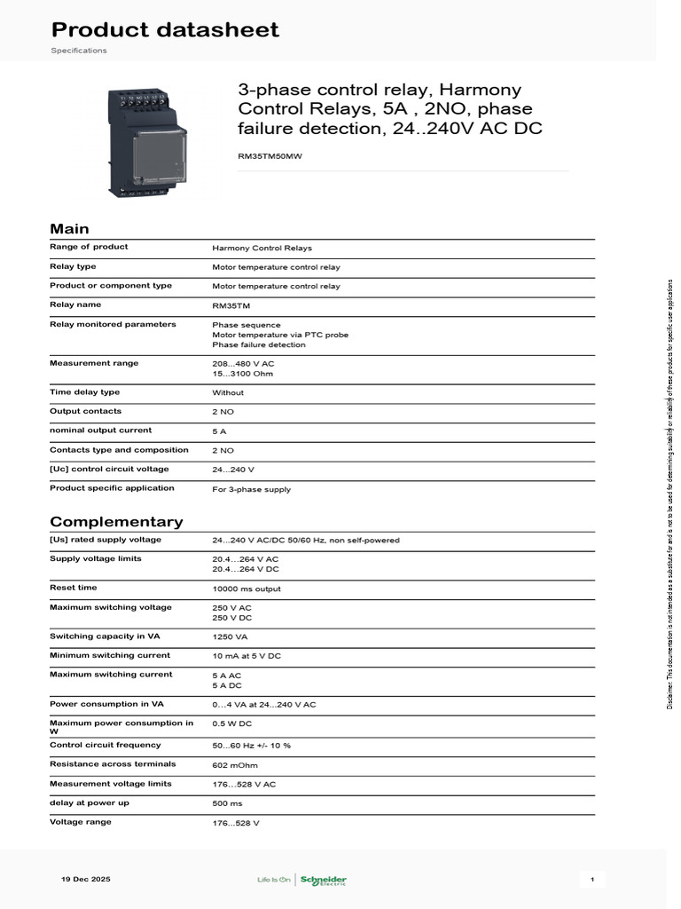 PES Schneider Electric Harmony-Control-Relays RM35TM50MW | PDF | Relay ...