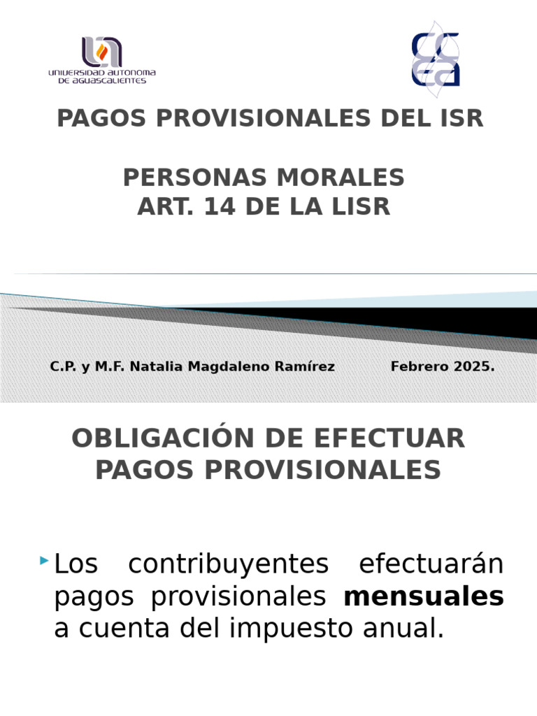 Pagos Provisionales ISR Personas Morales | PDF | Impuesto sobre la renta