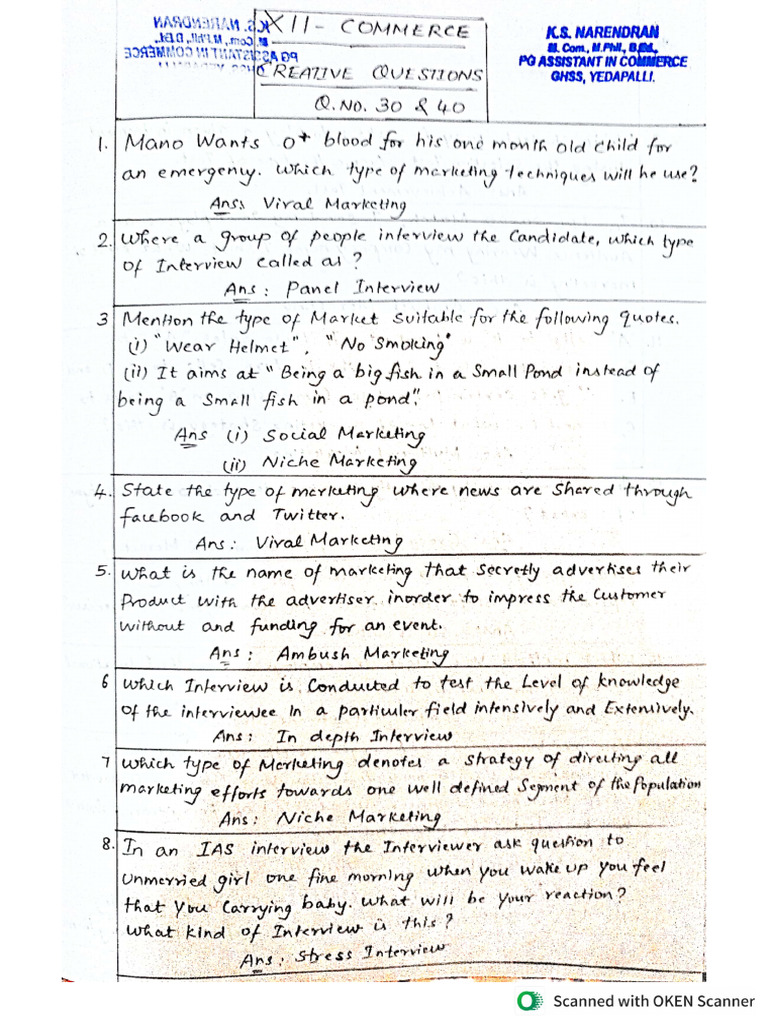 +2 Creative Commerce 2&3 Marks | PDF