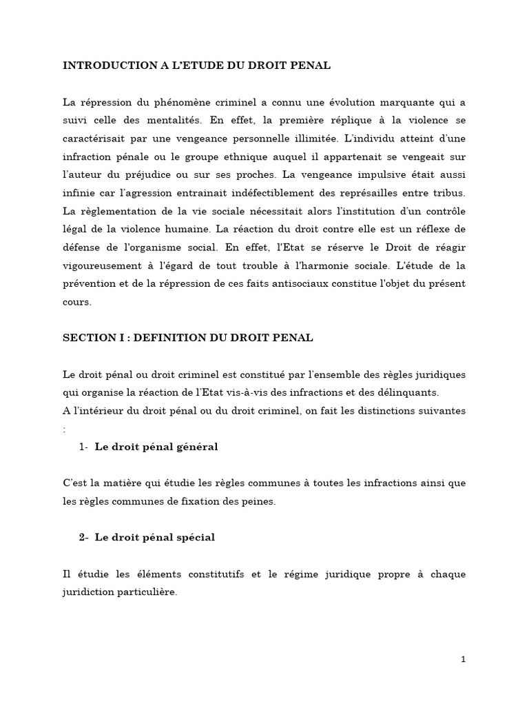 Introduction au Droit Pénal et ses Sources | PDF | Crimes | Crime et ...