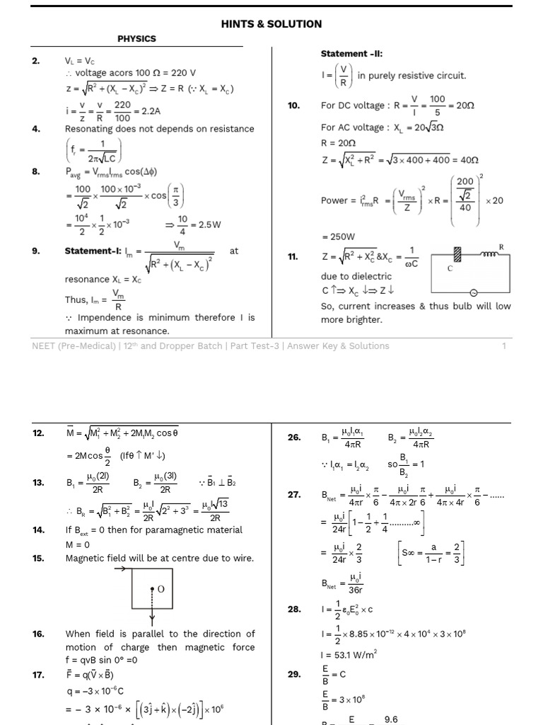 Kts Test Solution | PDF | Electromagnetic Induction | Physical Phenomena