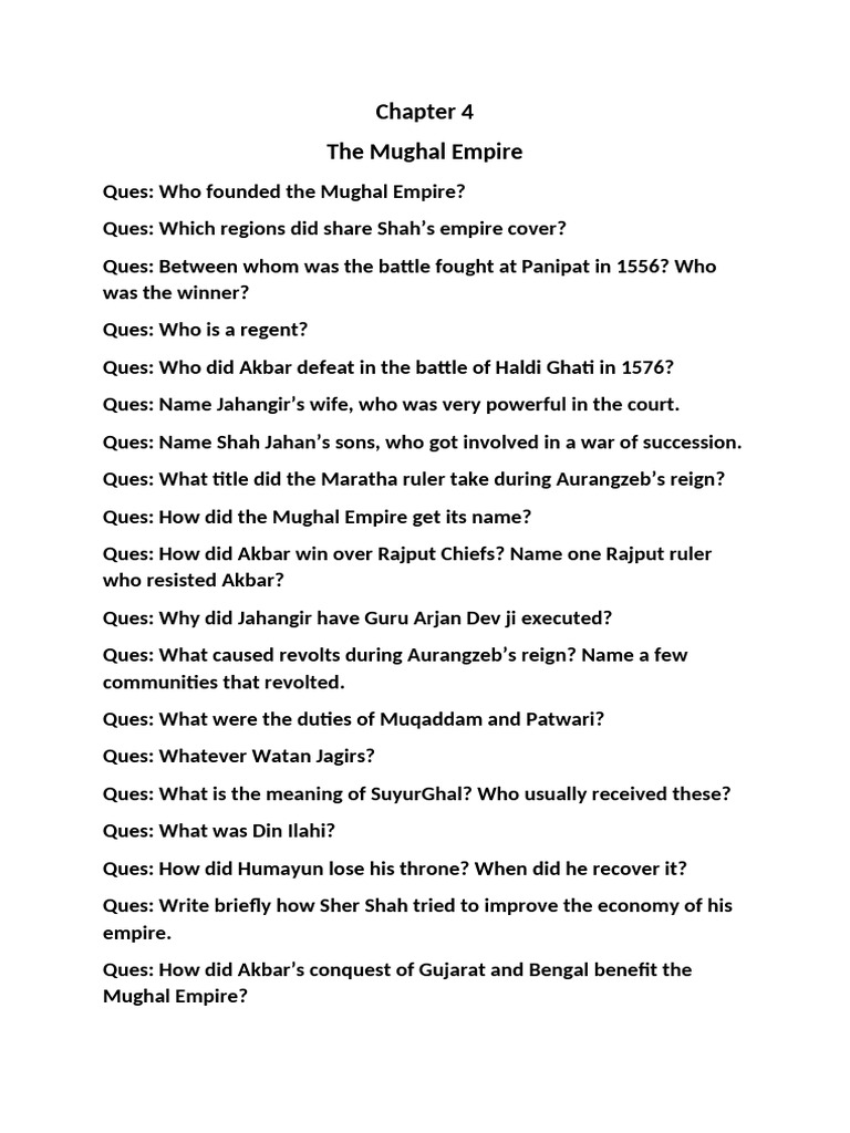 Ch 4 the Mughal Empire | PDF