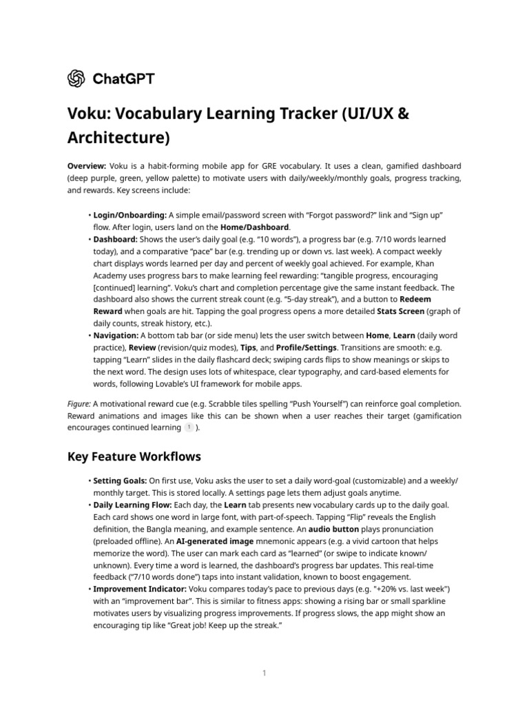 Voku - Vocabulary Learning Tracker (UI - UX & Architecture) | PDF ...