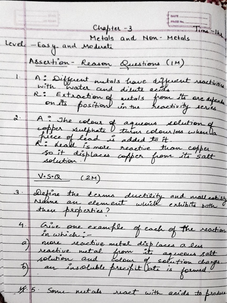 Graded Worksheet of CH - Metals and Non Metals | PDF