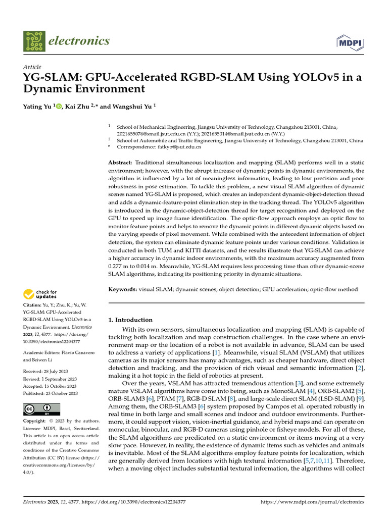 YG-SLAM: GPU-Enhanced RGBD-SLAM | PDF | Image Segmentation | Deep Learning