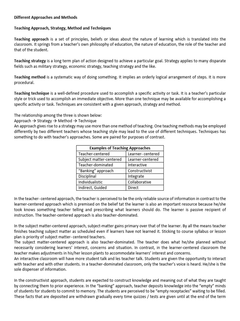 Teaching Approaches and Methods Explained | PDF | Learning ...