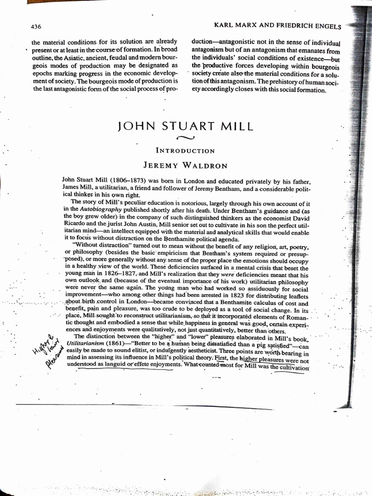 Marx and Mill: Economic Theories Explored | PDF | Utilitarianism | Pleasure