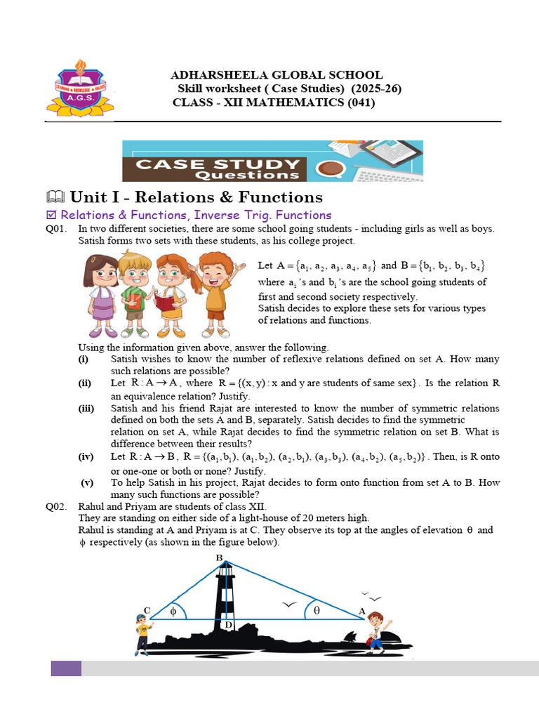 Class XII Mathematics Skill Worksheet | PDF | Area | Matrix (Mathematics)
