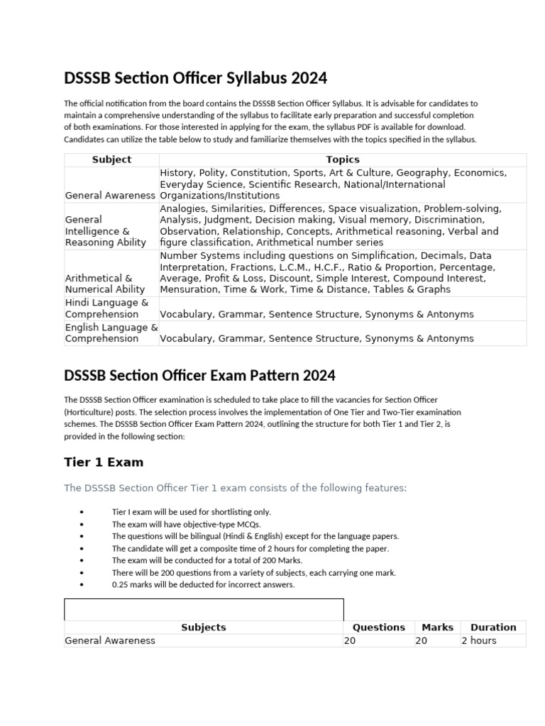DSSSB-Section-Officer-Syllabus-2024-1 | PDF | Multiple Choice | Cognition